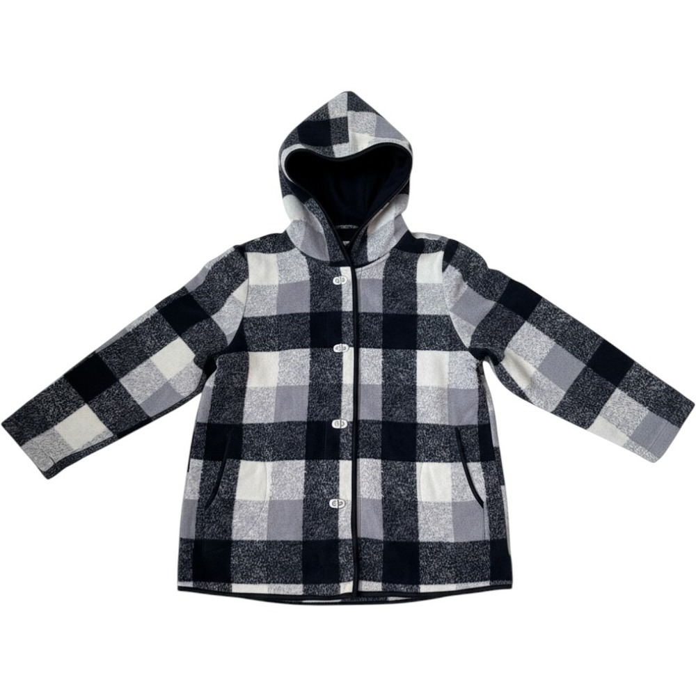 Ellen Reyes Petite Fleece Hooded Jacket PL Black White Grey Buffalo Plaid Coat